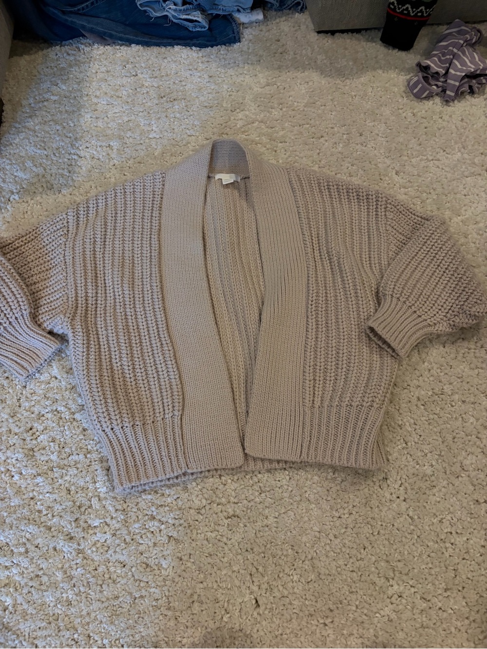 H&M Beige Open-Front Ribbed Chunky Cardigan